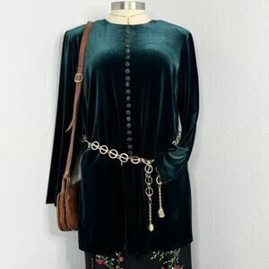 Vintage 80s Green Velvet Whimsigoth Gothic Tunic Top Size 16